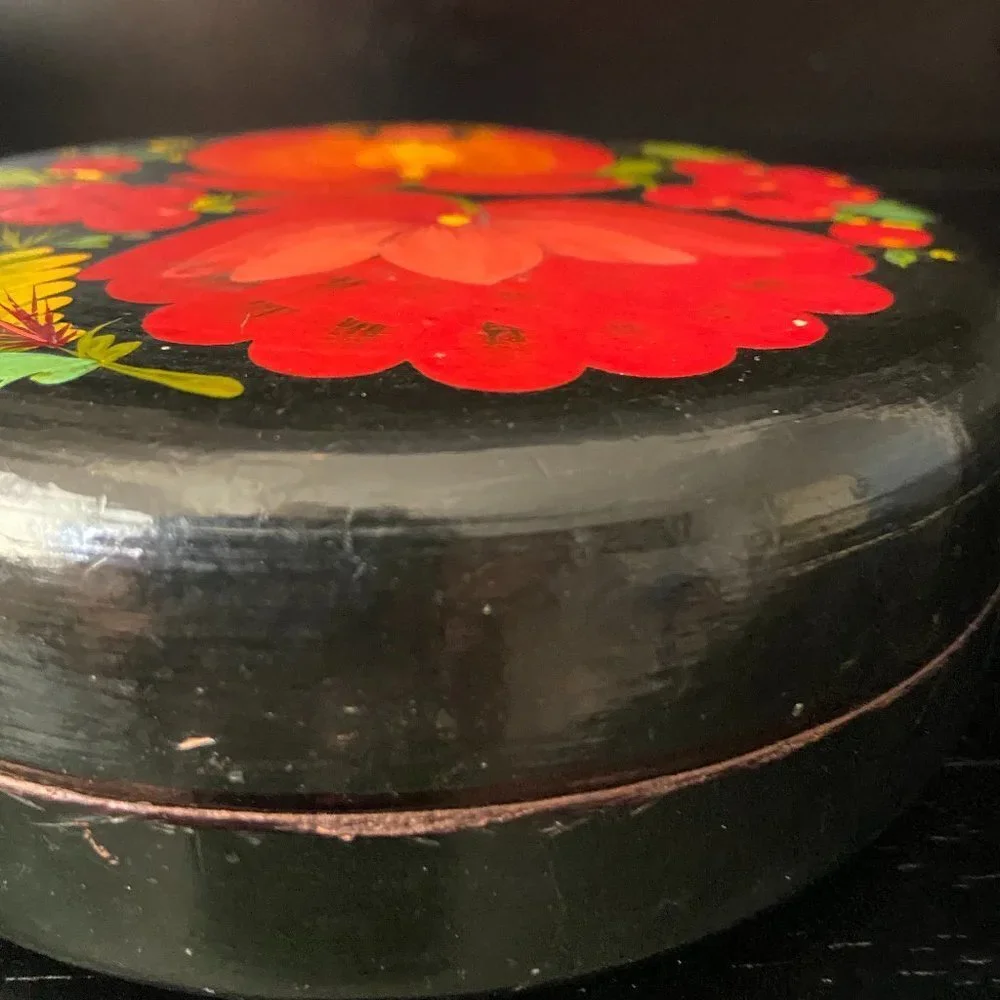 Vintage Art hand painted wooden  jewelry box Russia